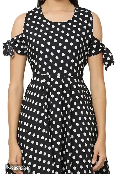 Artista Girl Womens Georgette Round Neck Fit  Flare Polka Dot Print Dress (Black_ZFSKU-450)-thumb4