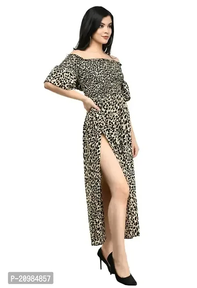 Artista Girl Womens Georgette Square Neck Fit  Flare Leopard Print Side Slit One Piece Dress (Multicolor)-thumb2