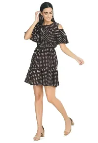 Artista Girl Womens Georgette Round Neck Fit  Flare Polka Dot Print Dress (Brown)-thumb1