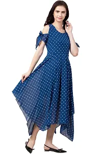 Artista Girl Womens Georgette Round Neck Fit  Flare Polka Dot Print Dress (Blue_ZFSKU-242)-thumb4