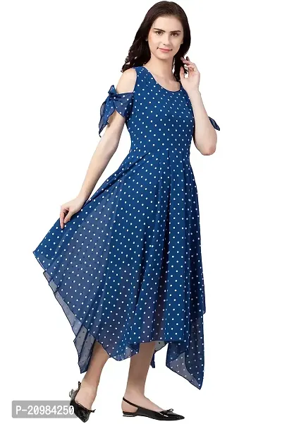 Artista Girl Womens Georgette Round Neck Fit  Flare Polka Dot Print Dress (Blue_ZFSKU-242)-thumb5