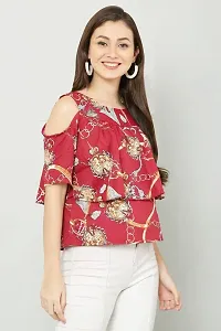 Artista Girl Womens Georgette Round Neck Regular Fit Printed Top (Red)-thumb4
