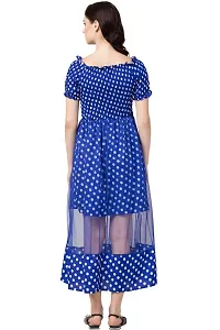 Artista Girl Womens Crepe Round Neck A-Line Polka Dot Print Dress (Royal Blue)-thumb4