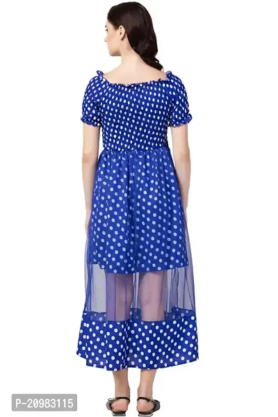 Artista Girl Womens Crepe Round Neck A-Line Polka Dot Print Dress (Royal Blue)-thumb5