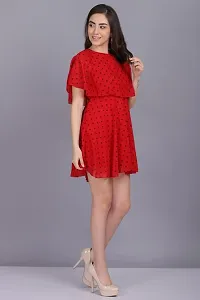 Artista Girl Womens Crepe Round Neck Fit  Flare Polka Dot Print Dress (Red)-thumb4