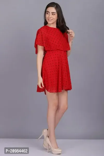 Artista Girl Womens Crepe Round Neck Fit  Flare Polka Dot Print Dress (Red)-thumb5