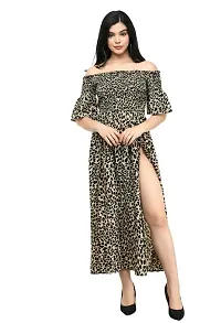 Artista Girl Womens Georgette Square Neck Fit  Flare Leopard Print Side Slit One Piece Dress (Multicolor)-thumb4