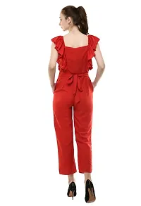 Artista Girl Womens Georgette Square Neck A-Line Solid Print Jumpsuit (Red)-thumb4