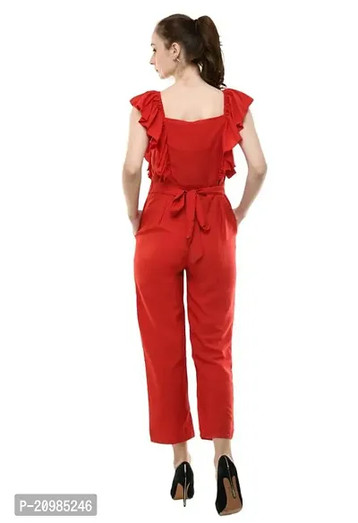 Artista Girl Womens Georgette Square Neck A-Line Solid Print Jumpsuit (Red)-thumb5