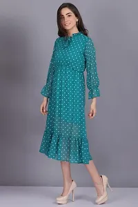 Artista Girl Womens Crepe Halter Neck Fit  Flare Polka Dot Print Dress (Rama Green)-thumb1