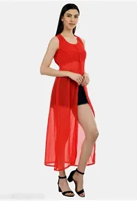 Artista Girl Womens Georgette Round Neck A-Line Solid One Piece Set (Red)-thumb1