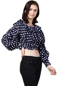 Artista Girl Womens Georgette Off Shoulder Regular Fit Polka Dot Print Crop Top (Dark Blue)-thumb3