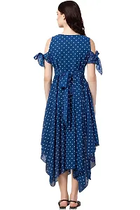 Artista Girl Womens Georgette Round Neck Fit  Flare Polka Dot Print Dress (Blue_ZFSKU-242)-thumb1