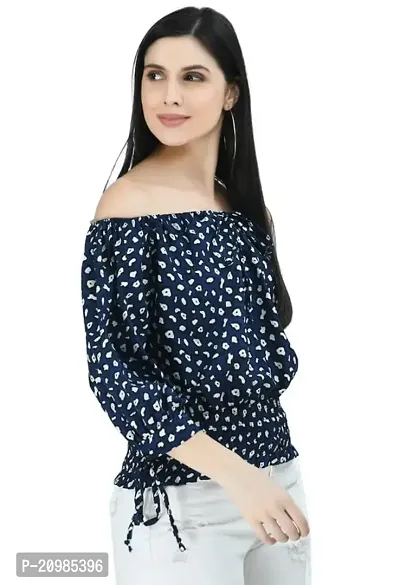 Artista Girl Womens Satin Off Shoulder Regular Fit All Over Print Crop Top (Navy Blue)-thumb5