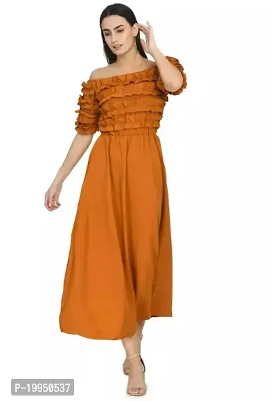 Stylish Yellow Poly Crepe Solid A-Line Dress For Women
