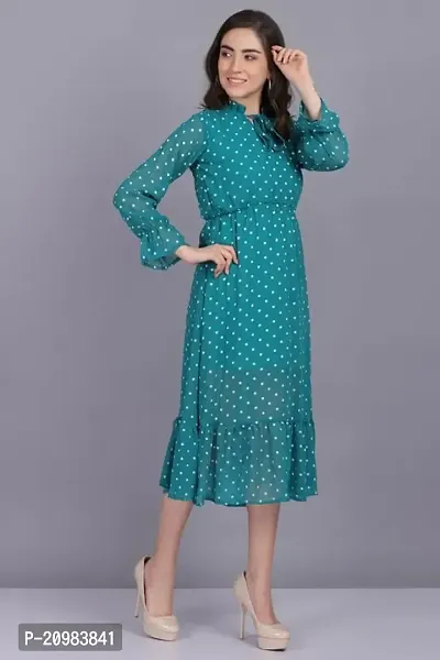 Artista Girl Womens Crepe Halter Neck Fit  Flare Polka Dot Print Dress (Rama Green)-thumb3