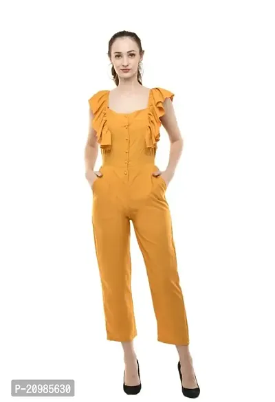 Artista Girl Womens Georgette Square Neck A-Line Solid Print Jumpsuit (Mustard)
