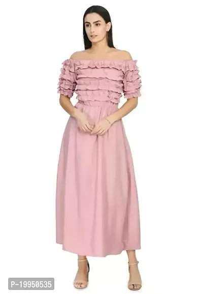 Stylish Pink Poly Crepe Solid A-Line Dress For Women
