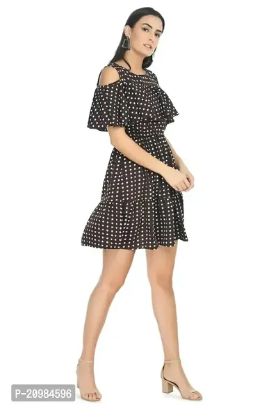 Artista Girl Womens Georgette Round Neck Fit  Flare Polka Dot Print Dress (Brown)-thumb3