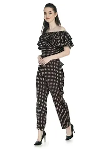 Artista Girl Womens Georgette Off Shoulder A-Line Polka Dot Print Jumpsuit (Brown)-thumb3