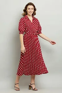 Artista Girl Womens Georgette V-Neck Fit  Flare Polka Dot Print One Piece Dress (Maroon)-thumb1