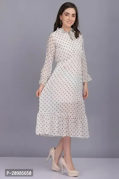 Artista Girl Womens Crepe Halter Neck Fit  Flare Polka Dot Print Dress (White)-thumb3