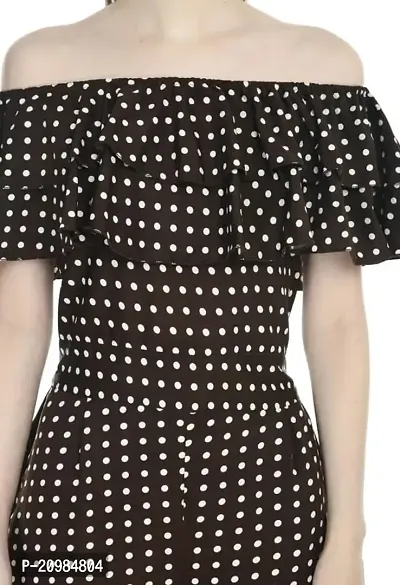 Artista Girl Womens Georgette Off Shoulder A-Line Polka Dot Print Jumpsuit (Brown)-thumb2