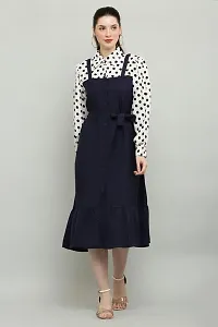 Artista Girl Womens Georgette Collerd Neck A-Line Polka Dot Print Two Piece Set (Navy Blue)-thumb3