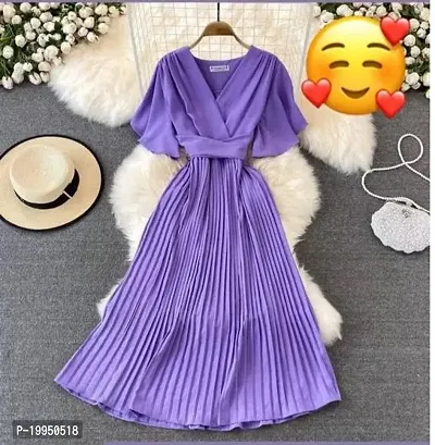 Stylish Purple Poly Crepe Solid A-Line Dress For Women-thumb0