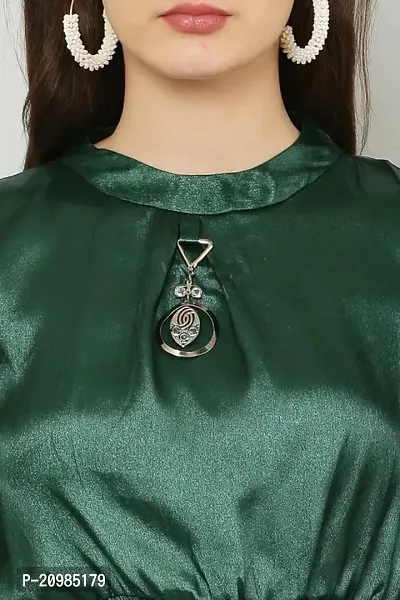 Artista Girl Womens Georgette Mock Neck Regular Fit Solid Crop Top (Emerald Green)-thumb3