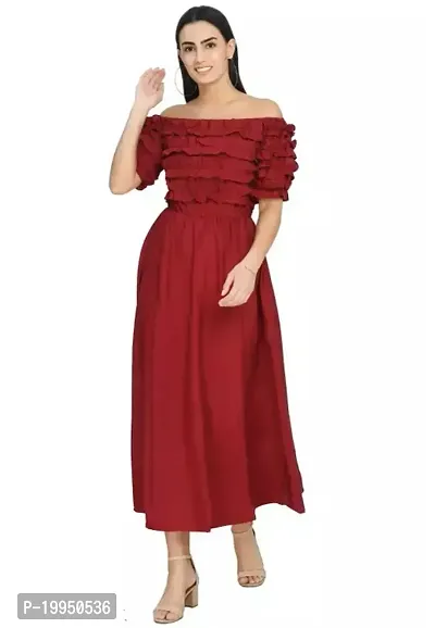 Stylish Maroon Poly Crepe Solid A-Line Dress For Women