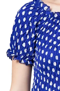 Artista Girl Womens Crepe Round Neck A-Line Polka Dot Print Dress (Royal Blue)-thumb1