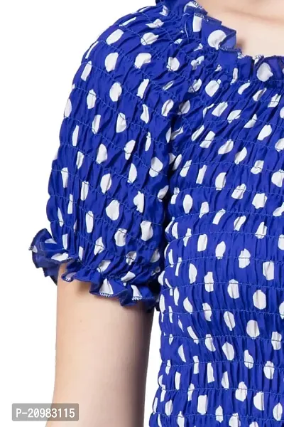Artista Girl Womens Crepe Round Neck A-Line Polka Dot Print Dress (Royal Blue)-thumb2