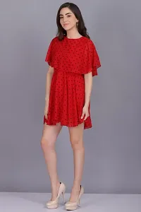 Artista Girl Womens Crepe Round Neck Fit  Flare Polka Dot Print Dress (Red)-thumb3