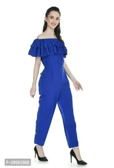 Artista Girl Womens Georgette Off Shoulder A-Line Solid Print Jumpsuit (Royal Blue)-thumb5