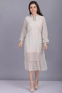 Artista Girl Womens Crepe Halter Neck Fit  Flare Polka Dot Print Dress (White)-thumb4