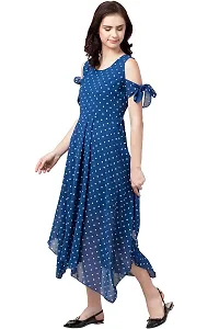 Artista Girl Womens Georgette Round Neck Fit  Flare Polka Dot Print Dress (Blue_ZFSKU-242)-thumb3