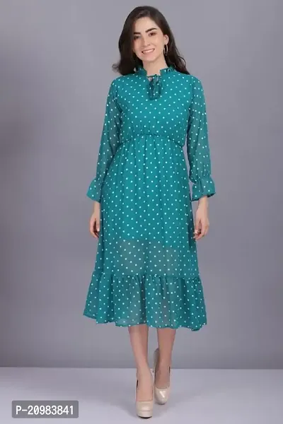 Artista Girl Womens Crepe Halter Neck Fit  Flare Polka Dot Print Dress (Rama Green)-thumb4