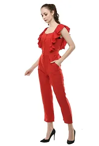 Artista Girl Womens Georgette Square Neck A-Line Solid Print Jumpsuit (Red)-thumb1