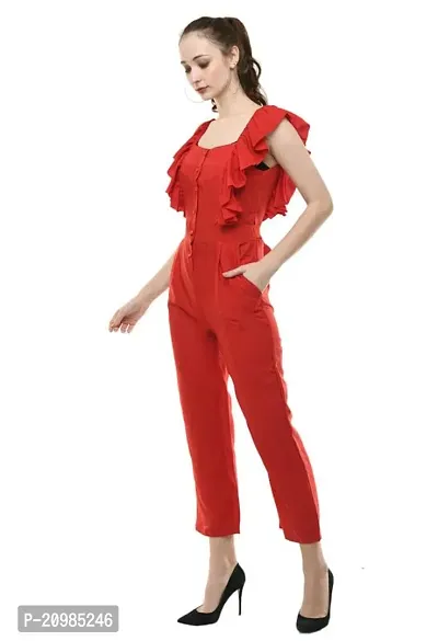 Artista Girl Womens Georgette Square Neck A-Line Solid Print Jumpsuit (Red)-thumb2
