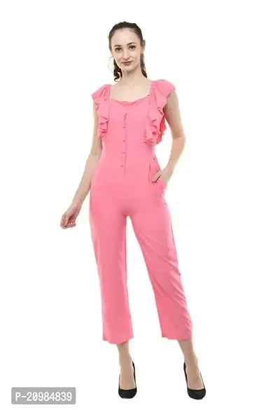 Artista Girl Womens Georgette Square Neck A-Line Solid Print Jumpsuit (Light Pink)