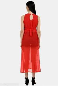 Artista Girl Womens Georgette Round Neck A-Line Solid One Piece Set (Red)-thumb2