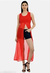 Artista Girl Womens Georgette Round Neck A-Line Solid One Piece Set (Red)-thumb4