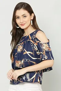 Artista Girl Womens Georgette Round Neck Regular Fit Printed Top (Blue)-thumb4
