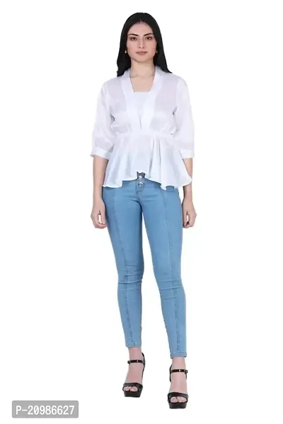 Artista Girl Womens Satin V-Neck Regular Fit Solid Crop Top (White)