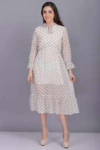 Artista Girl Womens Crepe Halter Neck Fit  Flare Polka Dot Print Dress (White)-thumb3