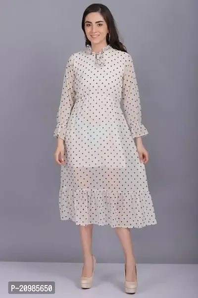 Artista Girl Womens Crepe Halter Neck Fit  Flare Polka Dot Print Dress (White)-thumb4