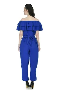 Artista Girl Womens Georgette Off Shoulder A-Line Solid Print Jumpsuit (Royal Blue)-thumb2