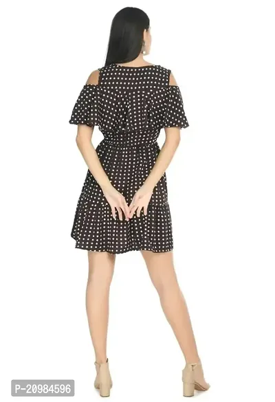 Artista Girl Womens Georgette Round Neck Fit  Flare Polka Dot Print Dress (Brown)-thumb4