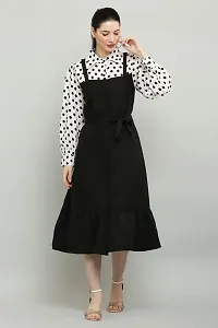 Artista Girl Womens Georgette Collerd Neck A-Line Polka Dot Print Two Piece Set (Black)-thumb3